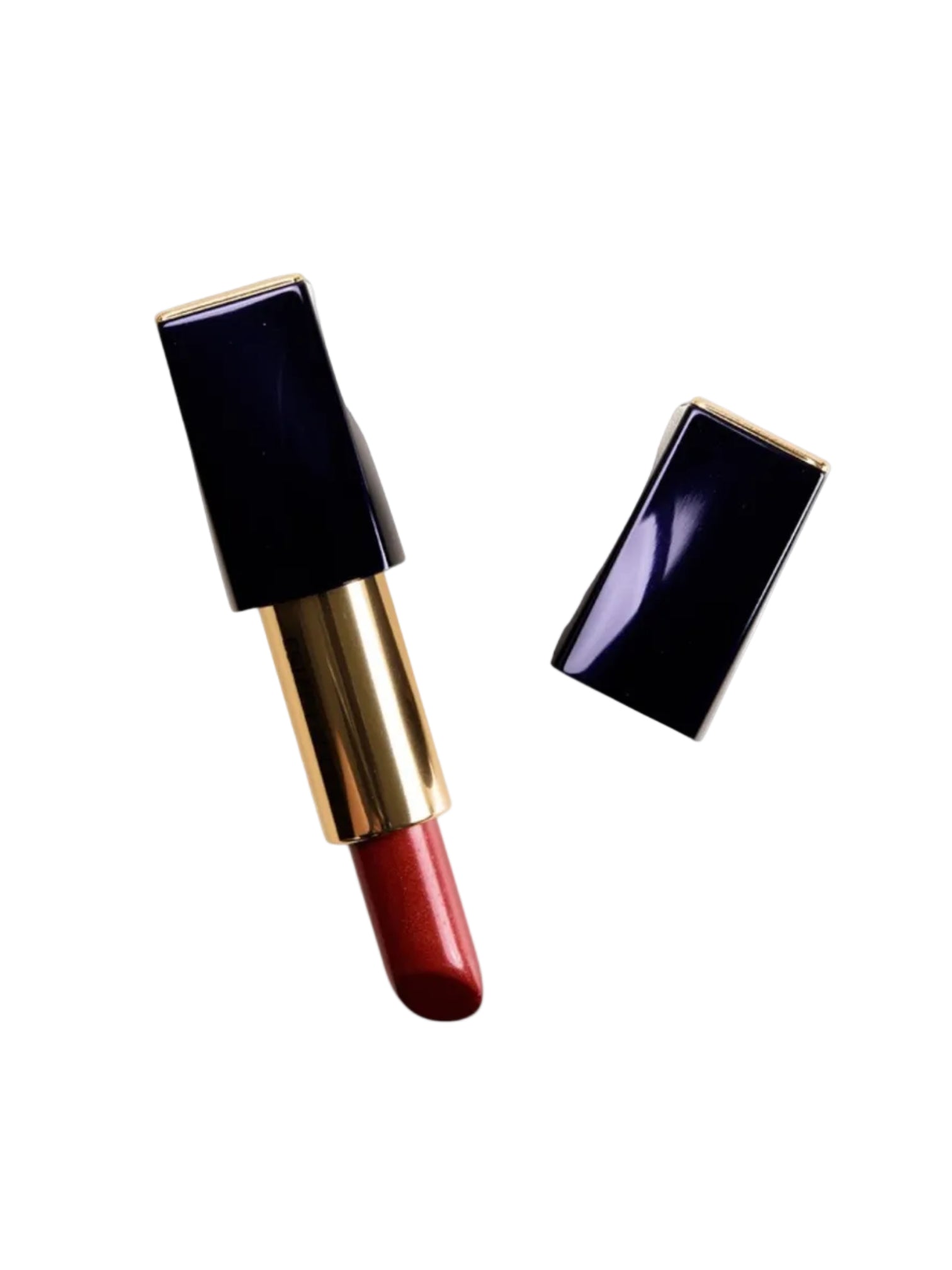 Lipstick with black cap and gold tube on a white background Monza fashion outlet, monza outlet, shein outlet, shien outlet cosmetics, makeup, perfume