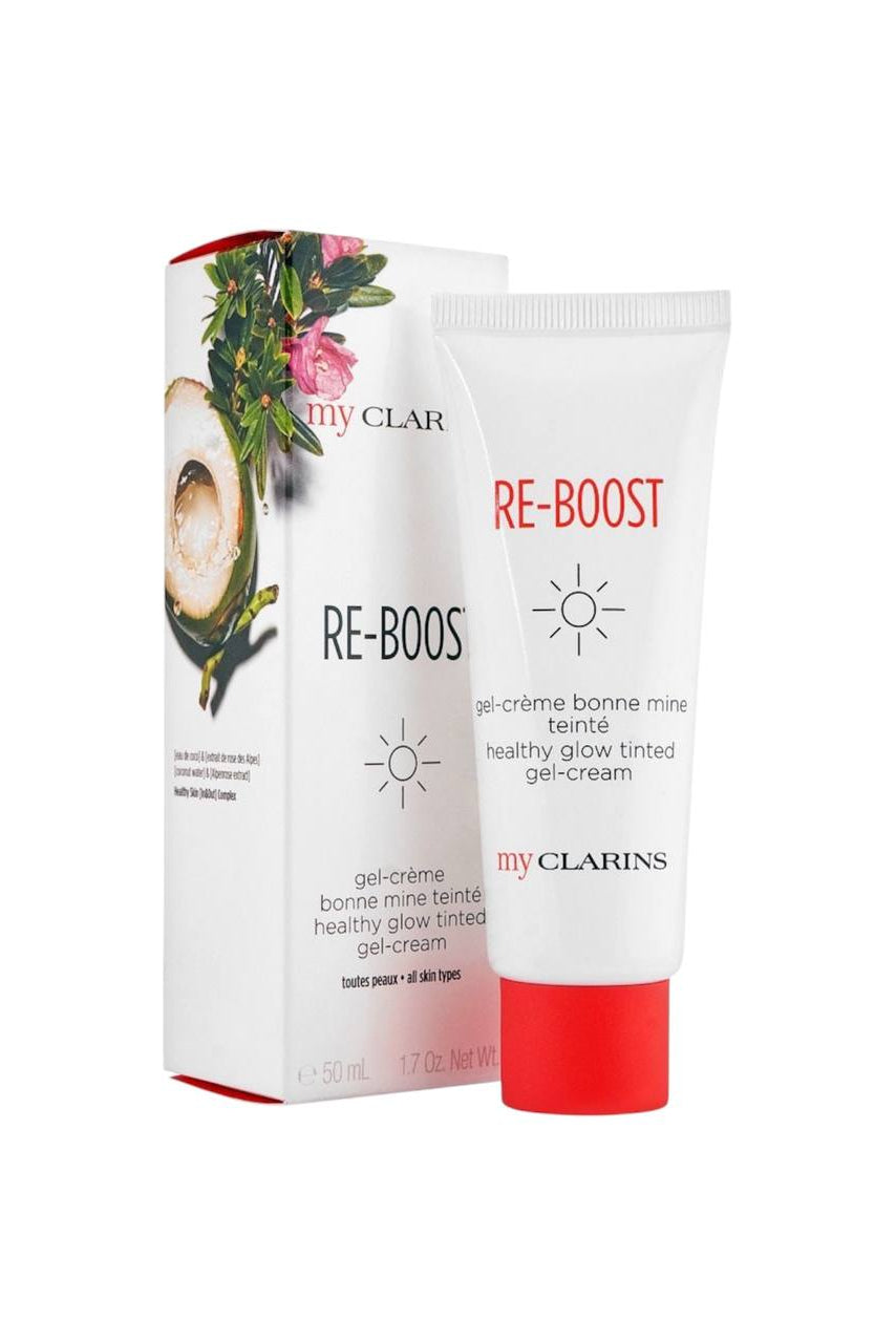 Clarins Re-Boost skincare product packaging on a white background monza outlet, Shein outlet, monza fashion