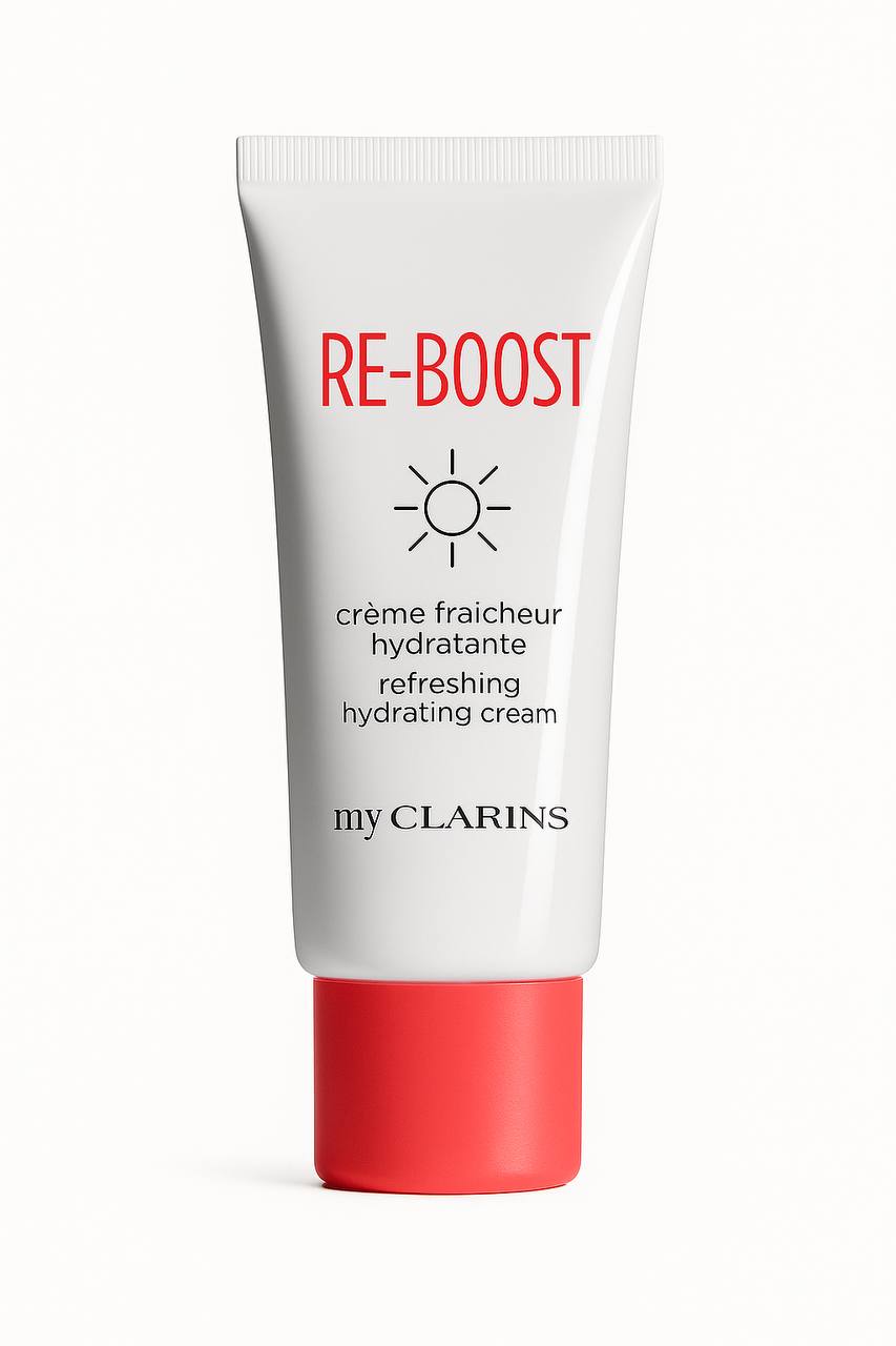 Clarins Re-Boost refreshing hydrating cream tube on a white background monza outlet, Shein outlet, monza fashion