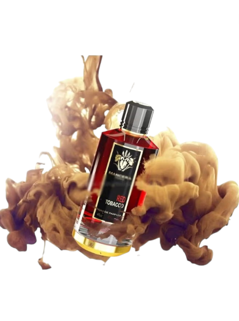 Bottle of Aramis Tobacco cologne with smoke effect on a white background