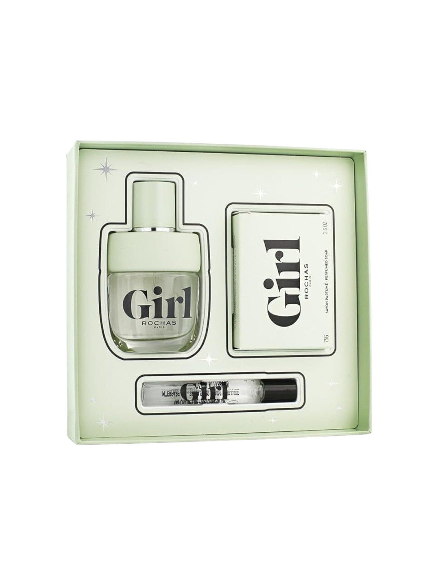 Perfume set with Girl branding in a box on a white background. Rochas, Monza Outlet, Monza Fashion, Shein Outlet