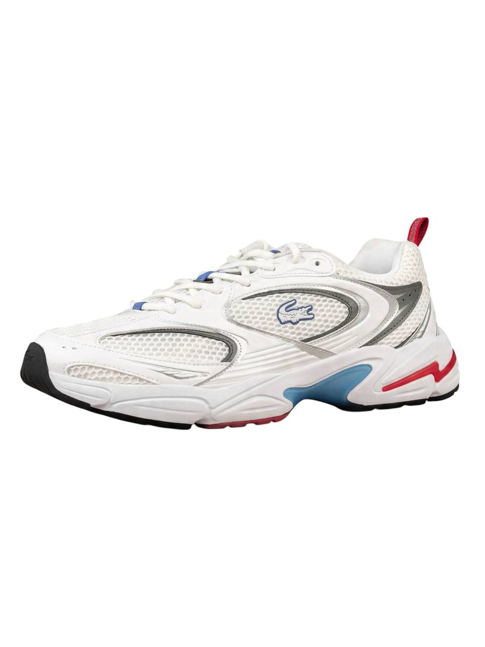 White athletic shoe with colorful accents on a white background Lacoste Monza Outlet