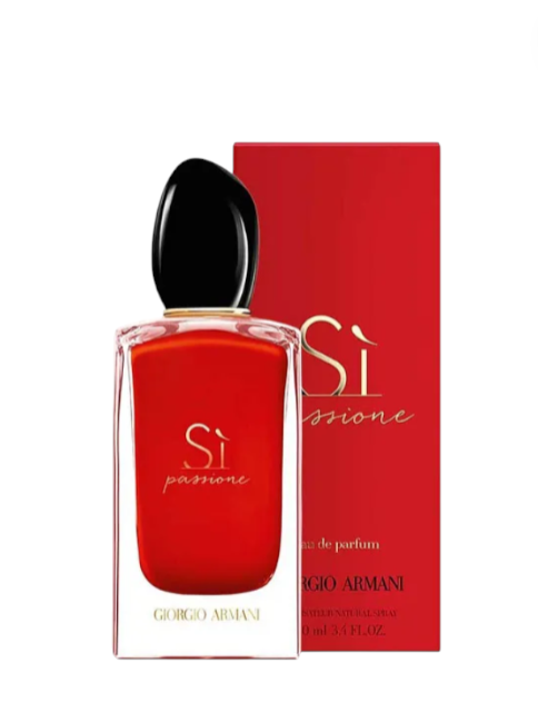 Red Giorgio Armani perfume bottle with packaging on a white background. Monza Outlet