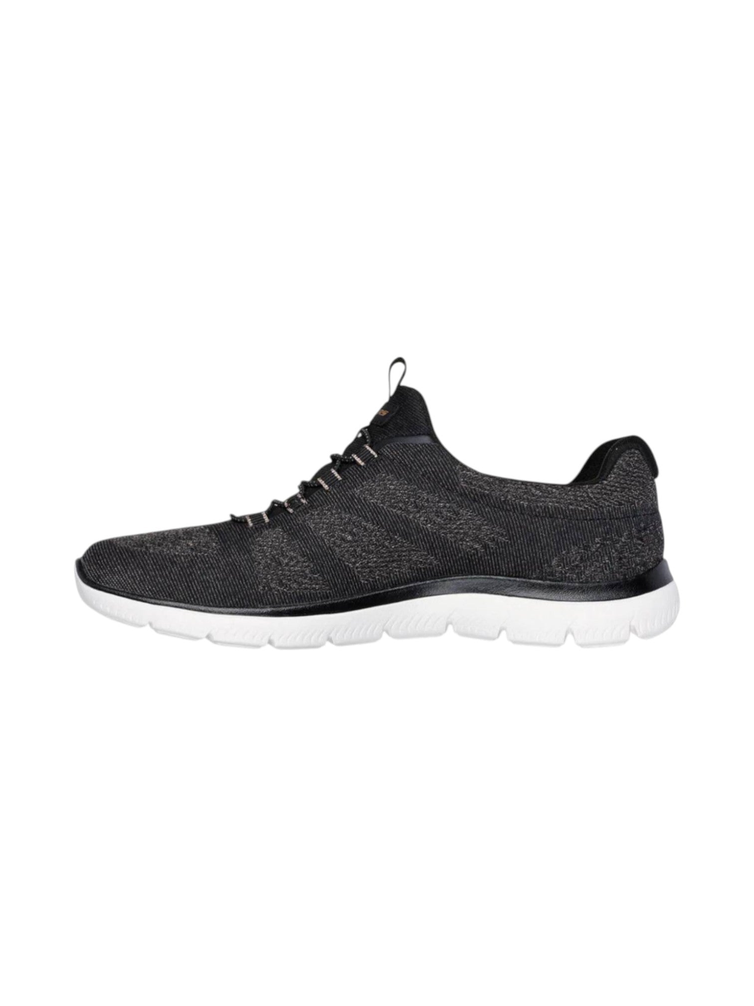 Black athletic shoe on a white background. Skechers, Monza Outlet, Monza Fashion, Shein Outlet