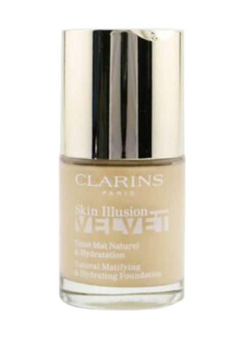 Clarins Skin Illusion foundation bottle on a white background monza outlet, Shein outlet, monza fashion