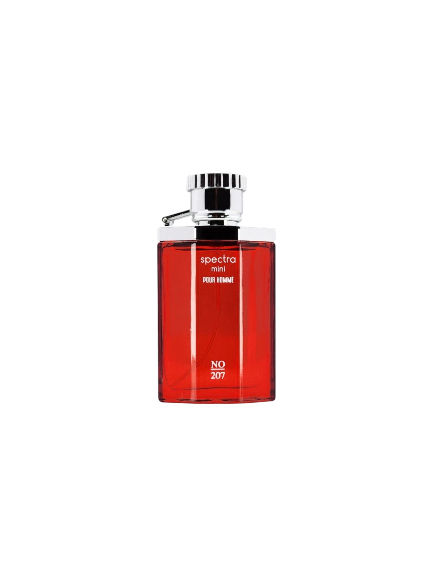 Red perfume bottle with silver cap on a white background. Spectra, Monza Outlet, Monza Fashion, Shein Outlet