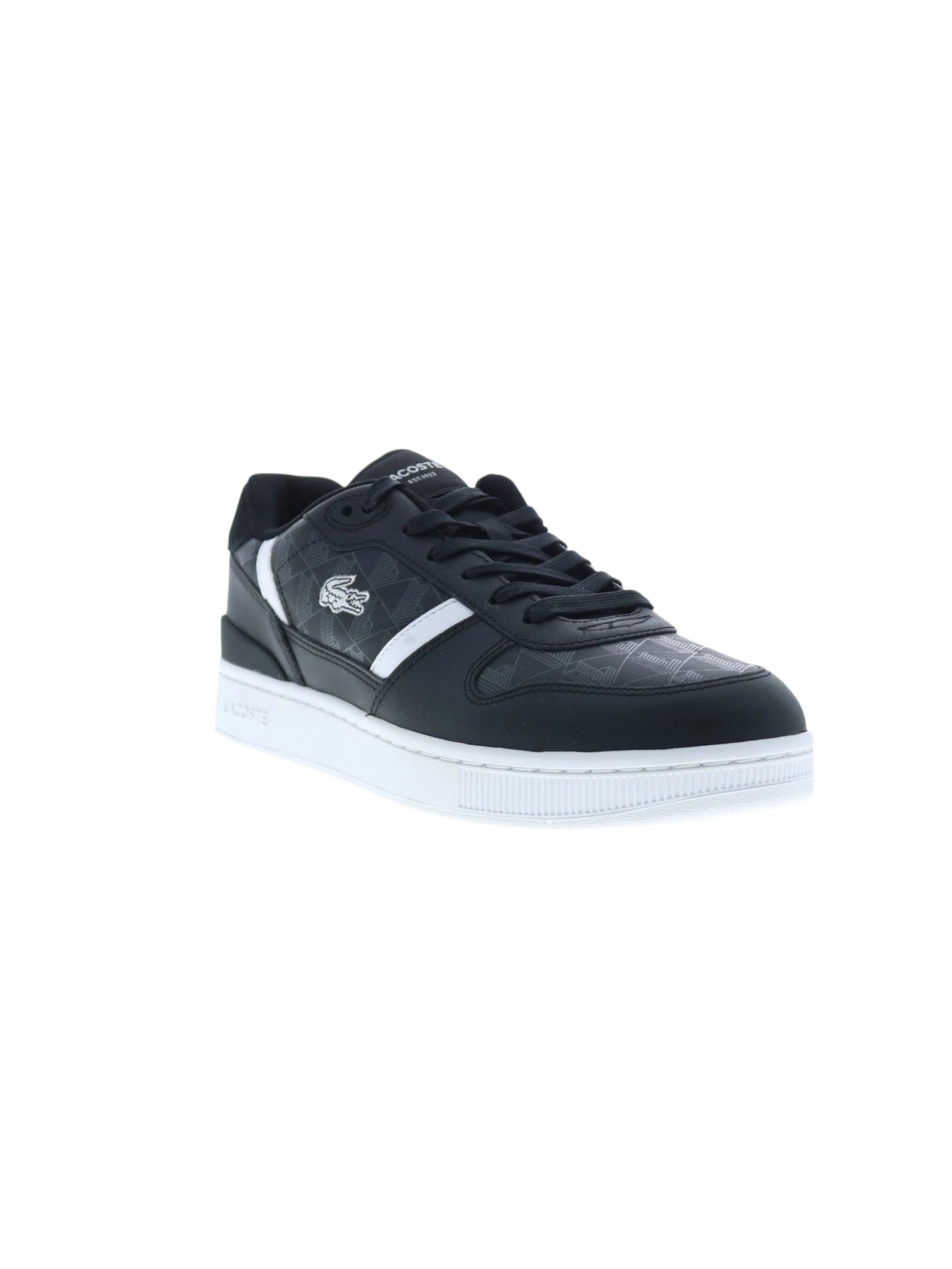Black sneaker with white sole on a white background Lacoste Monza Outlet