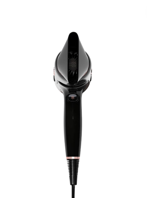 Black hair dryer with rose gold accents on a white background T3 Monza Outlet