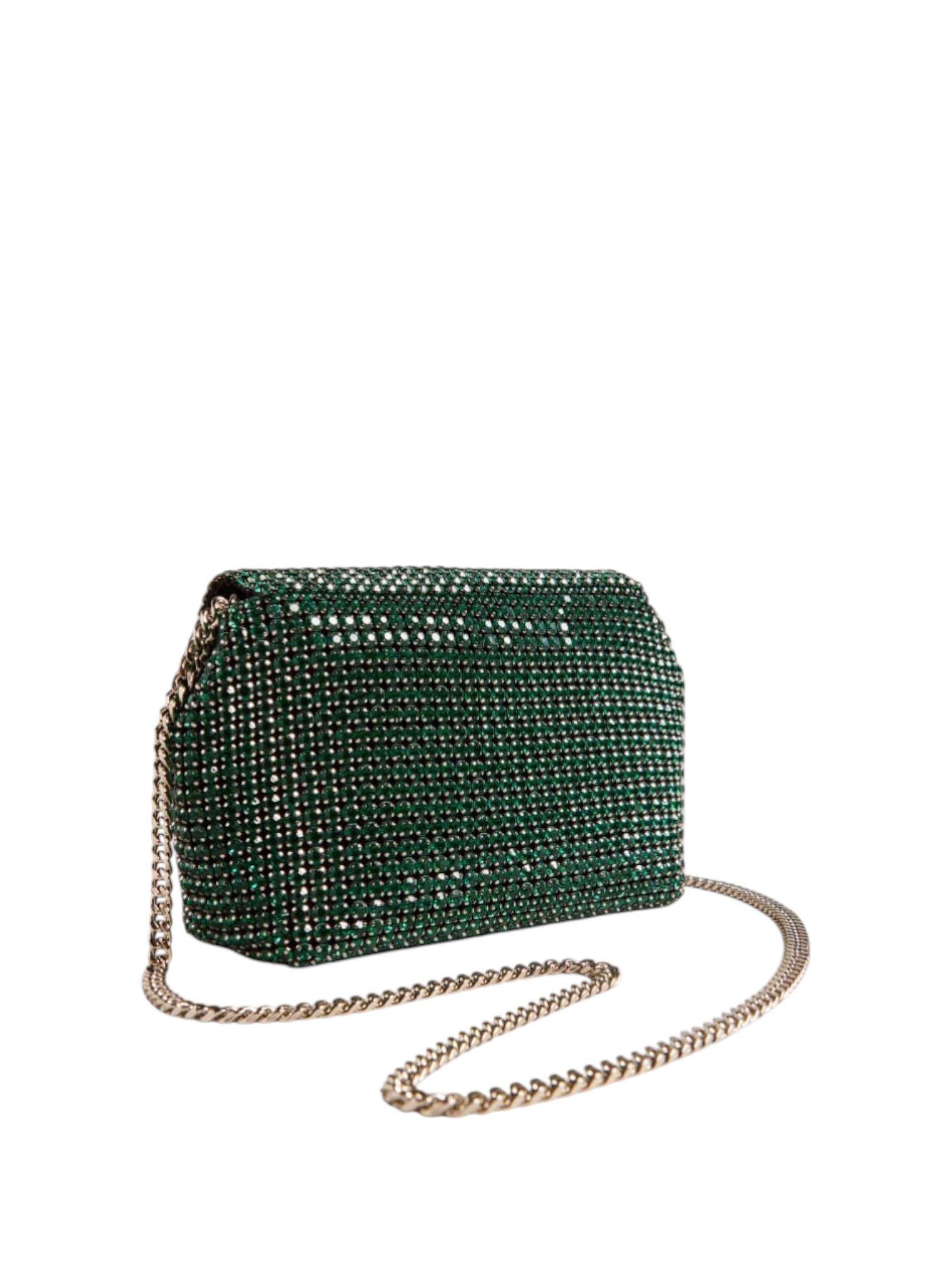 Green beaded handbag with a chain strap on a white background. Ted Baker, Monza Outlet, Monza Fashion, Shein Outlet