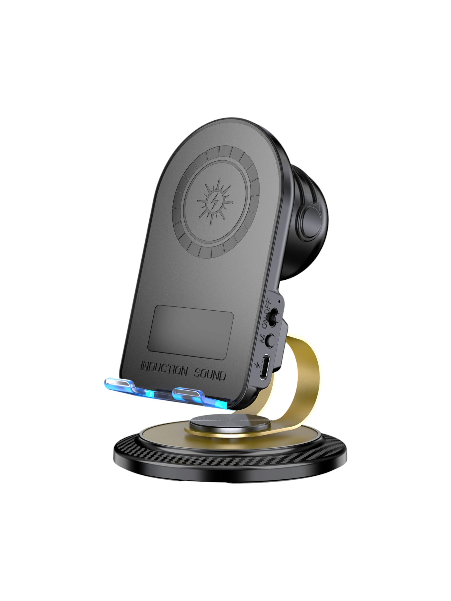 Black car mount with gold suction cup on a white background. Saafo, Monza Outlet, Monza Fashion, Shein Outlet