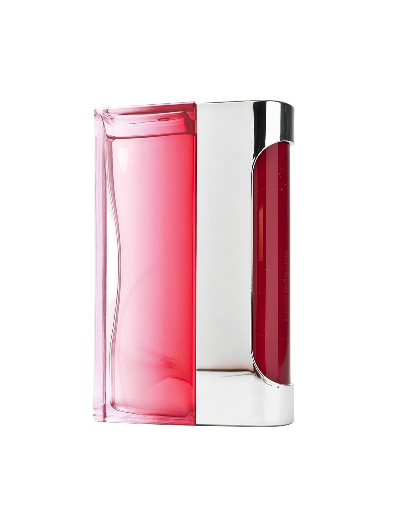Pink and red cylindrical container with silver accents on a white background