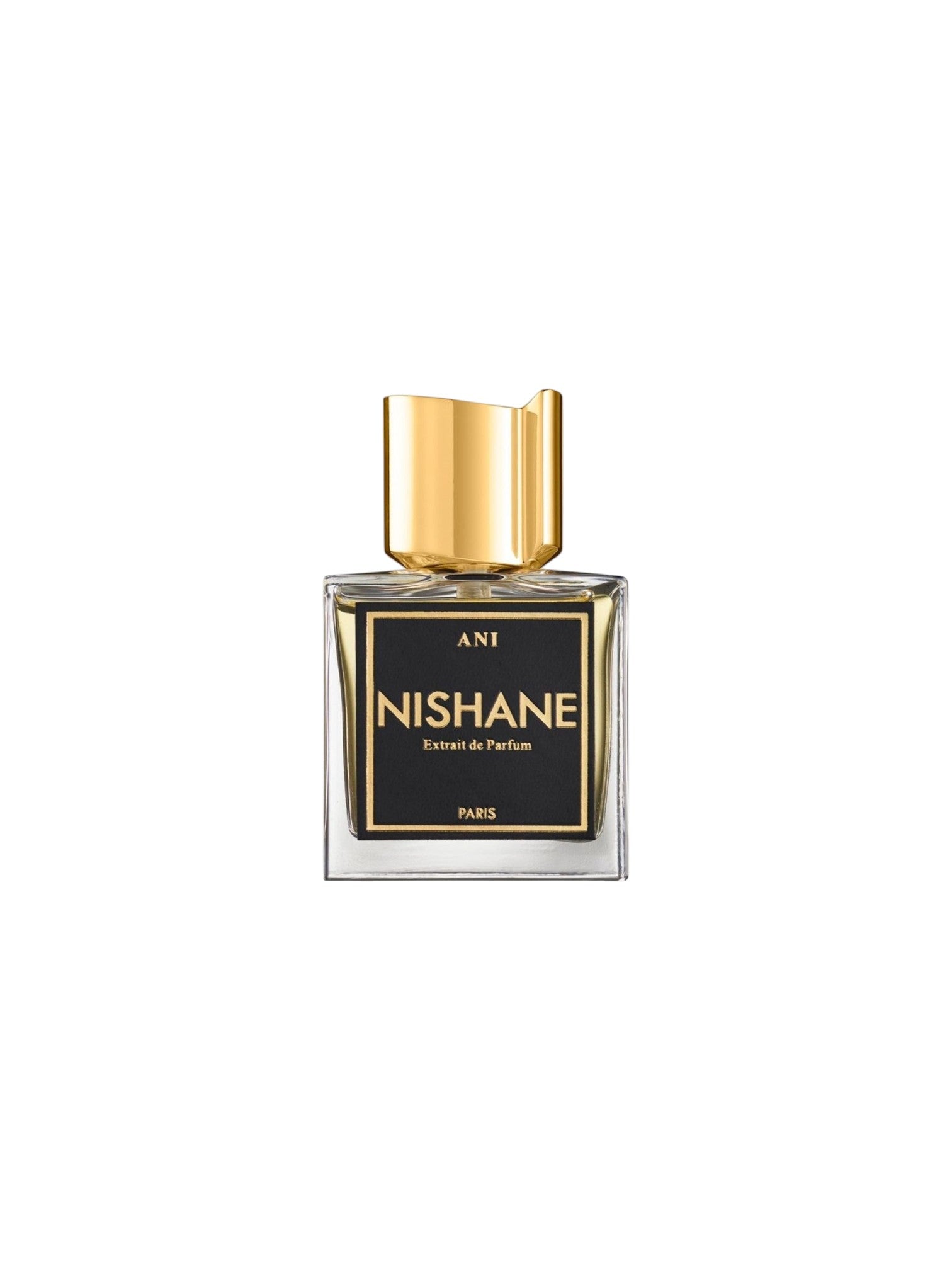 Nishane perfume bottle with gold cap on a white background. Nishane, Monza Outlet, Monza Fashion, Shein Outlet