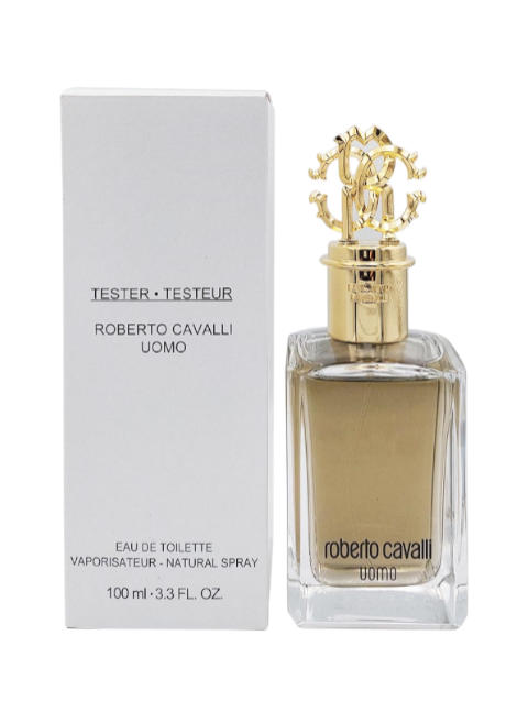 Roberto Cavalli Uomo perfume bottle with packaging on a white background monza outlet, Shein outlet, monza fashion