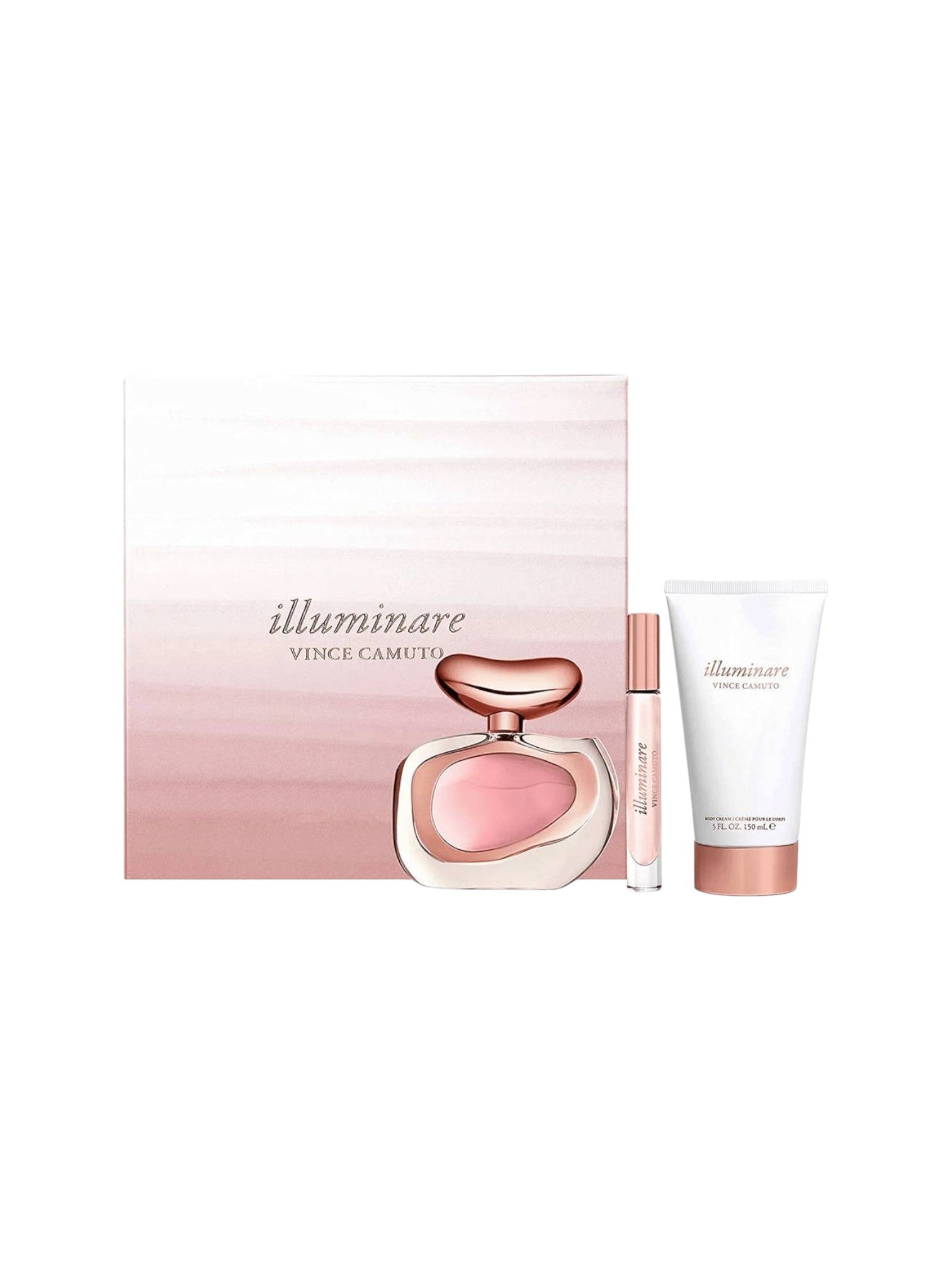 Vince Camuto illuminare perfume set with box, bottle, and lotion on a white background. Vince Camuto, Monza Outlet, Monza Fashion, Shein Outlet