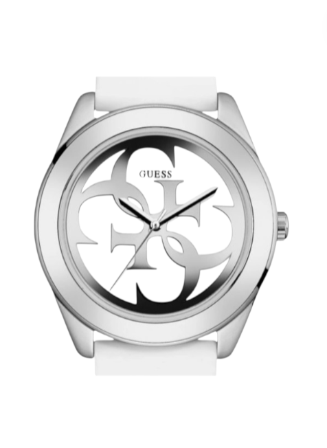 Silver watch with brand logo on a white background monza outlet, Shein outlet, monza fashion