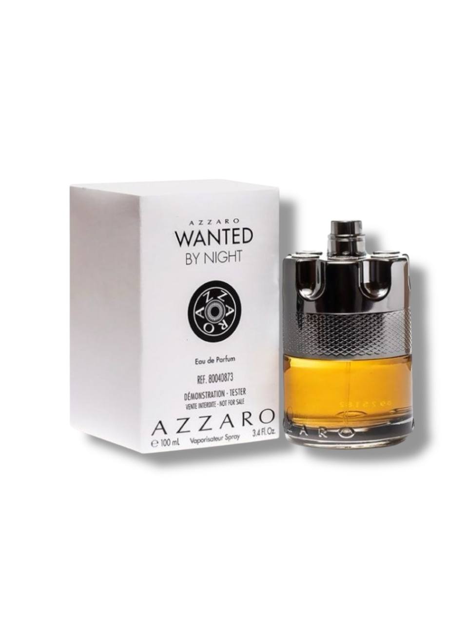 Azzaro Wanted by Night perfume bottle and packaging on a white background. Monza Outlet