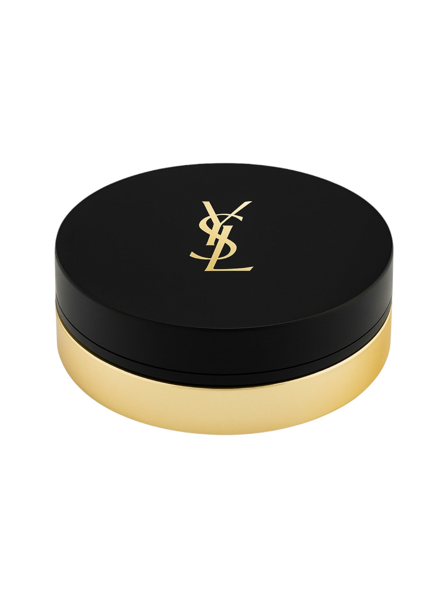 YSL makeup compact with black lid and gold base on a white background, Yves aint Lauren, Monza Outlet, Monza Fashion, Shein Outlet