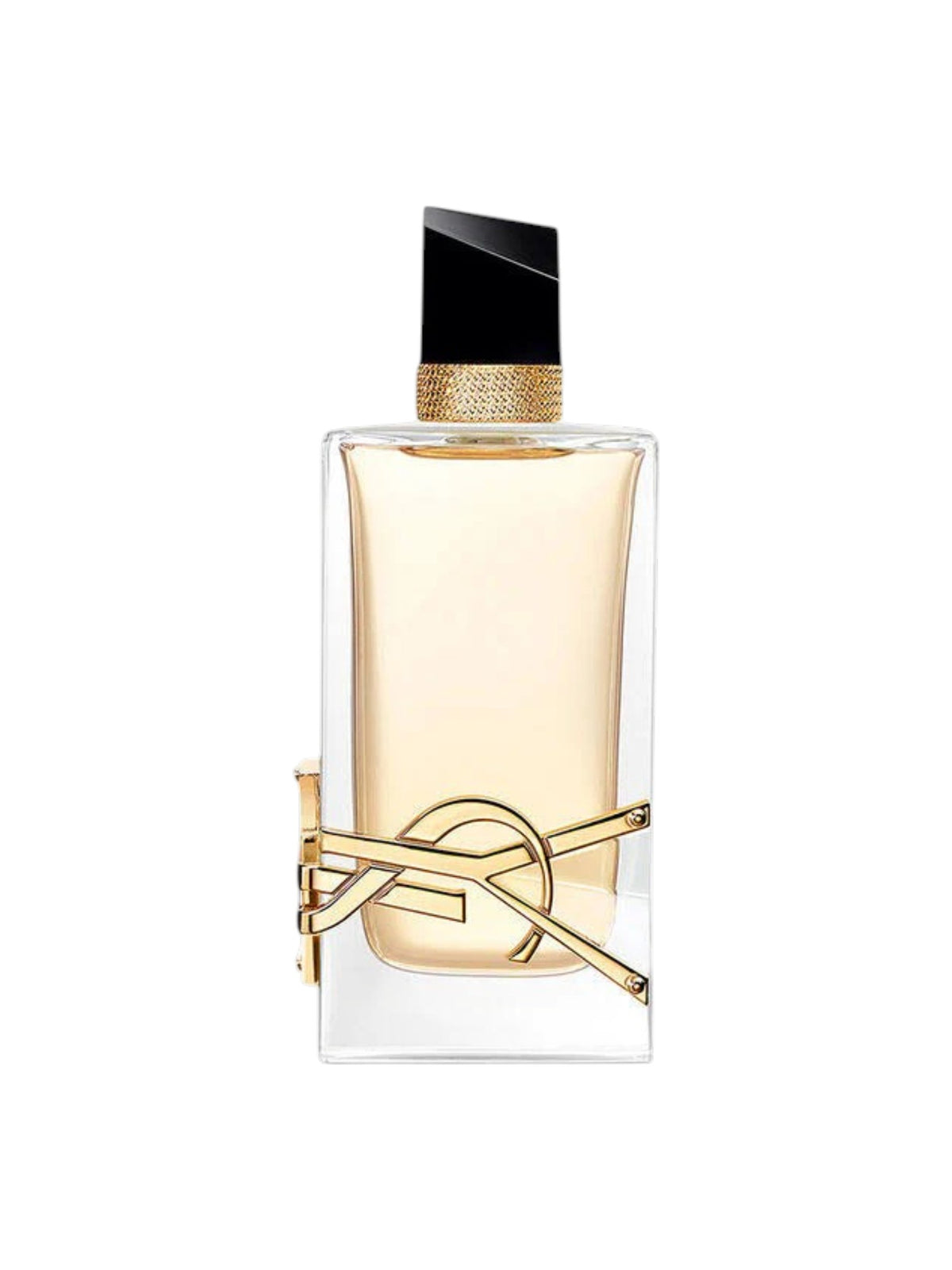 Perfume bottle with gold accents on a white background. Yves Saint Laurent, Monza Outlet, Monza Fashion, Shein Outlet