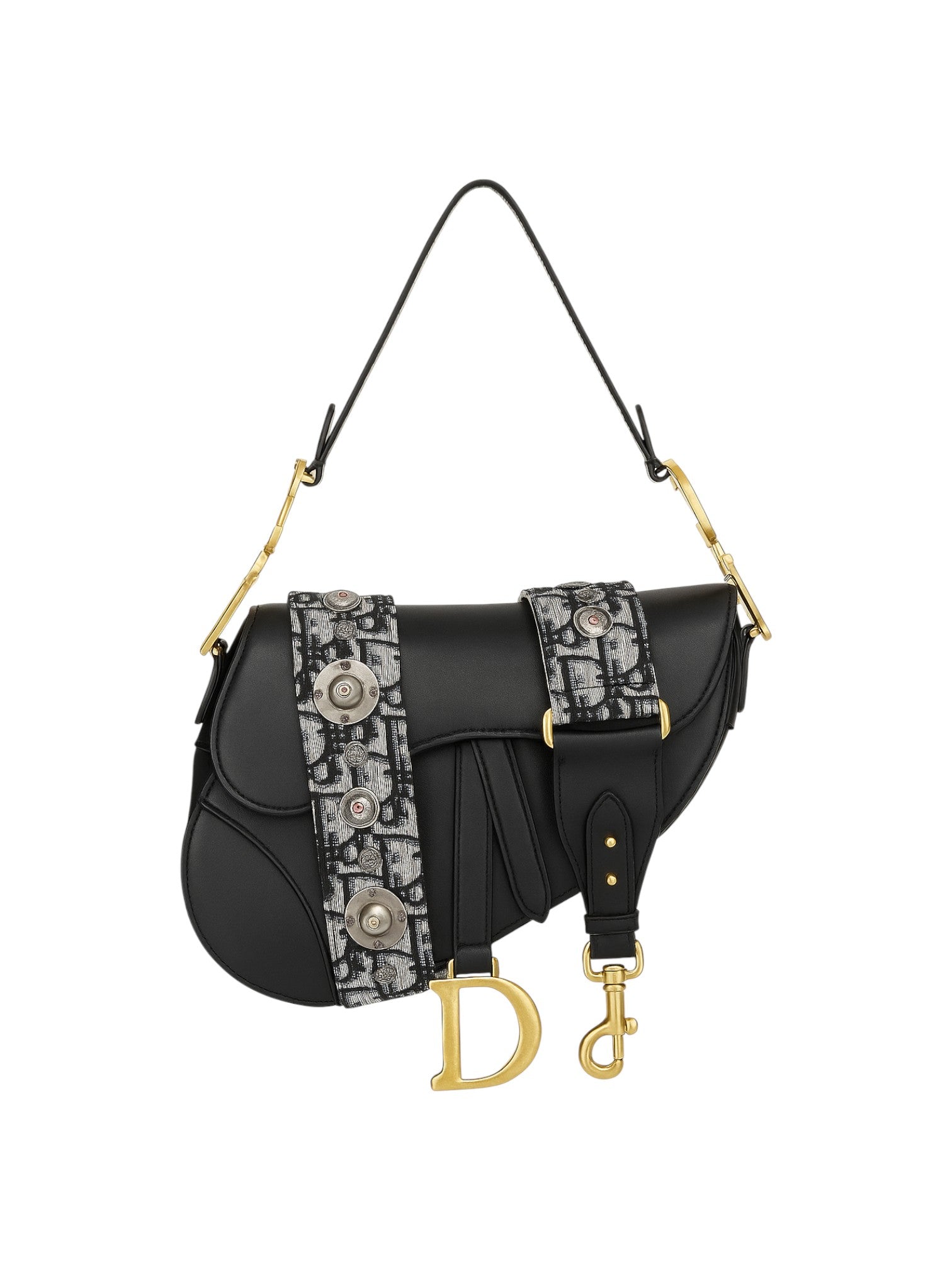 Black handbag with decorative strap and gold accents on a white background monza outlet, Shein outlet, monza fashion