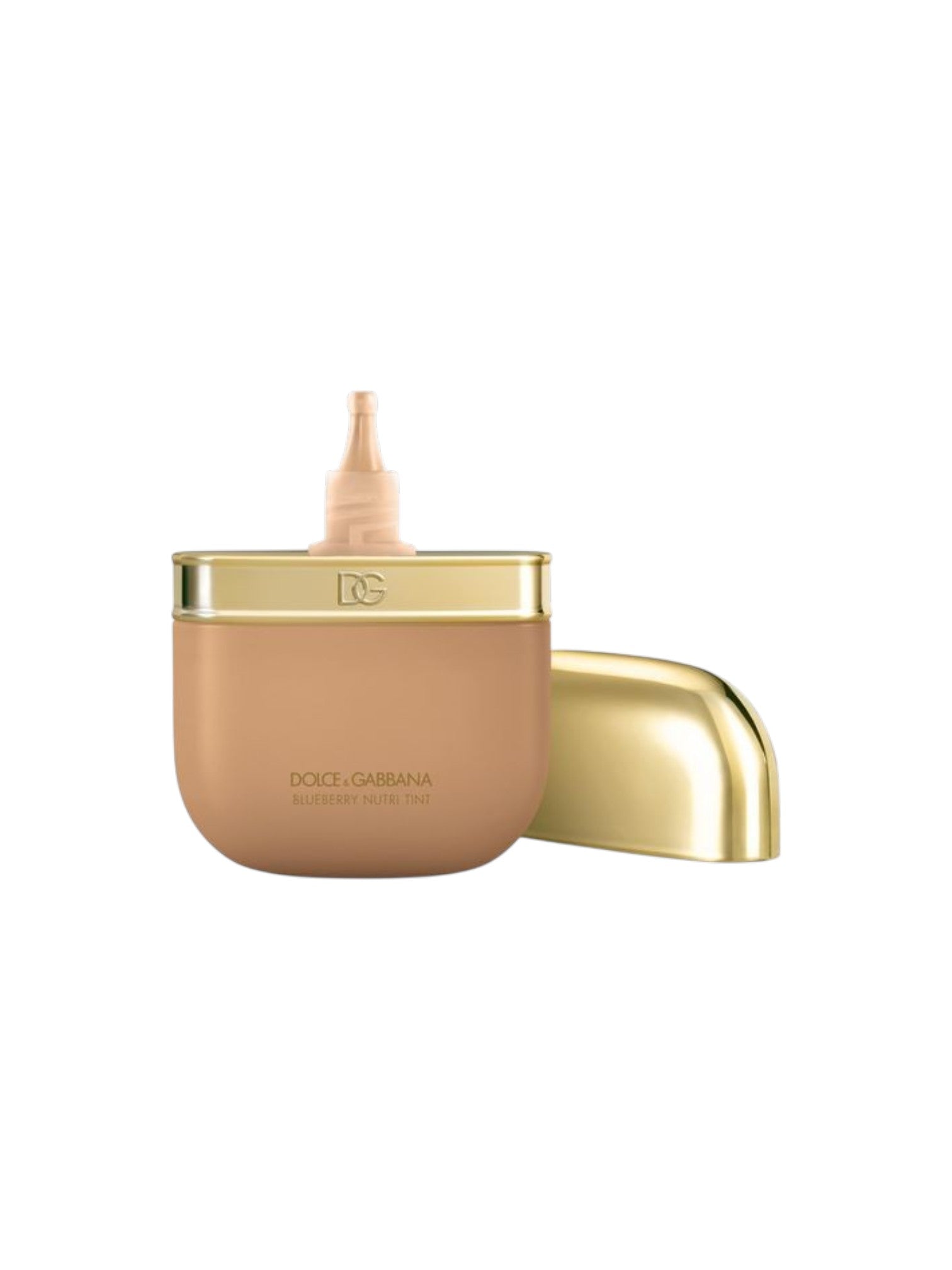 Dolce & Gabbana Golden Hour Face Paint in a metallic gold jar with a pointed applicator tip, shown next to its matching gold cap on a white background. Dolce & Gabbana, Monza Outlet, Monza Fashion, Shein Outlet