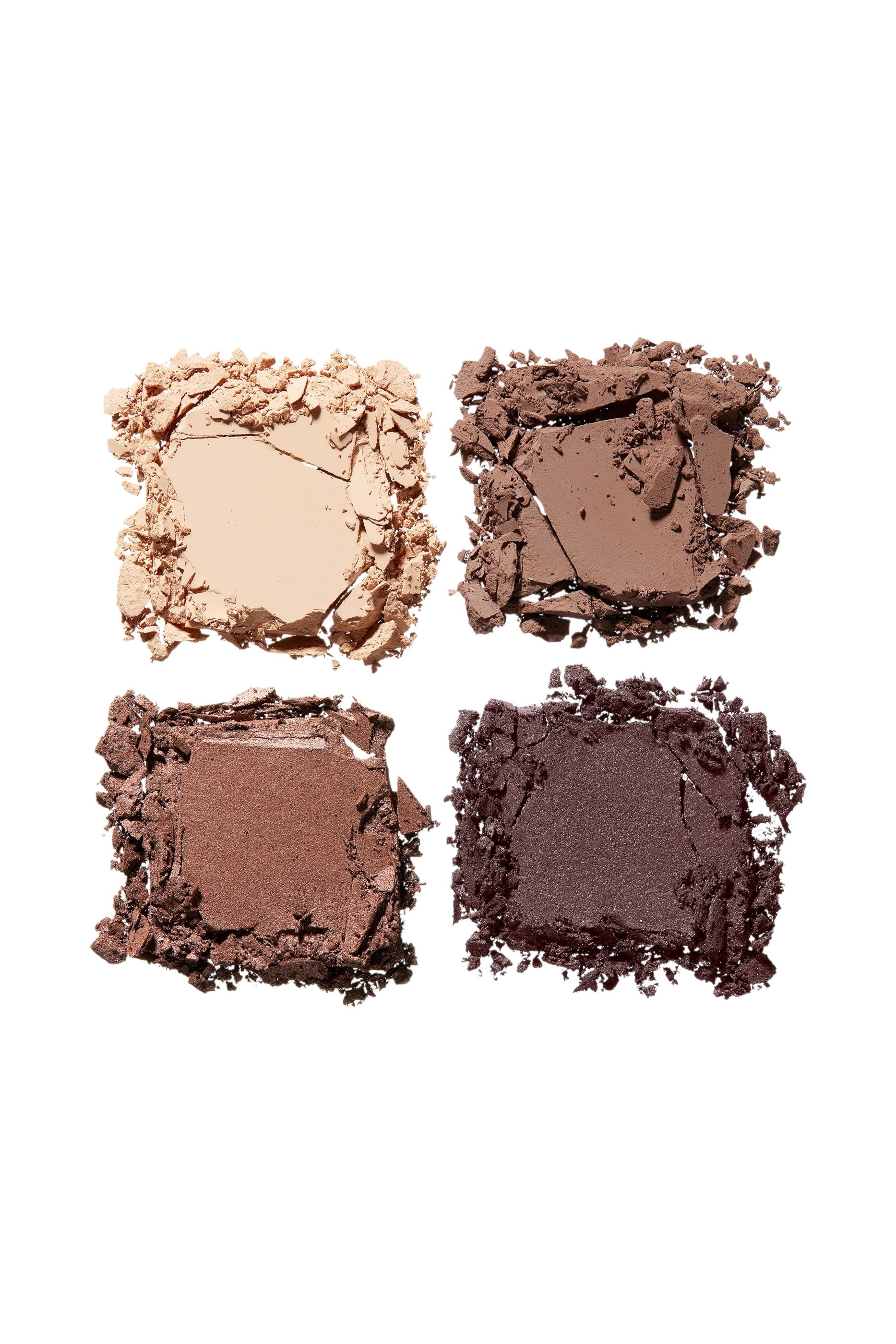 Four square samples of different shades of eyeshadow on a white background. Shiseido, Monza Outlet, Monza Fashion, Shein Outlet