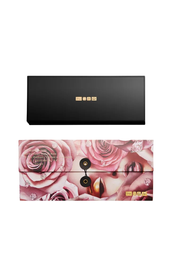 Black and pink floral design box with gold accents on a white background. Monza Outlet