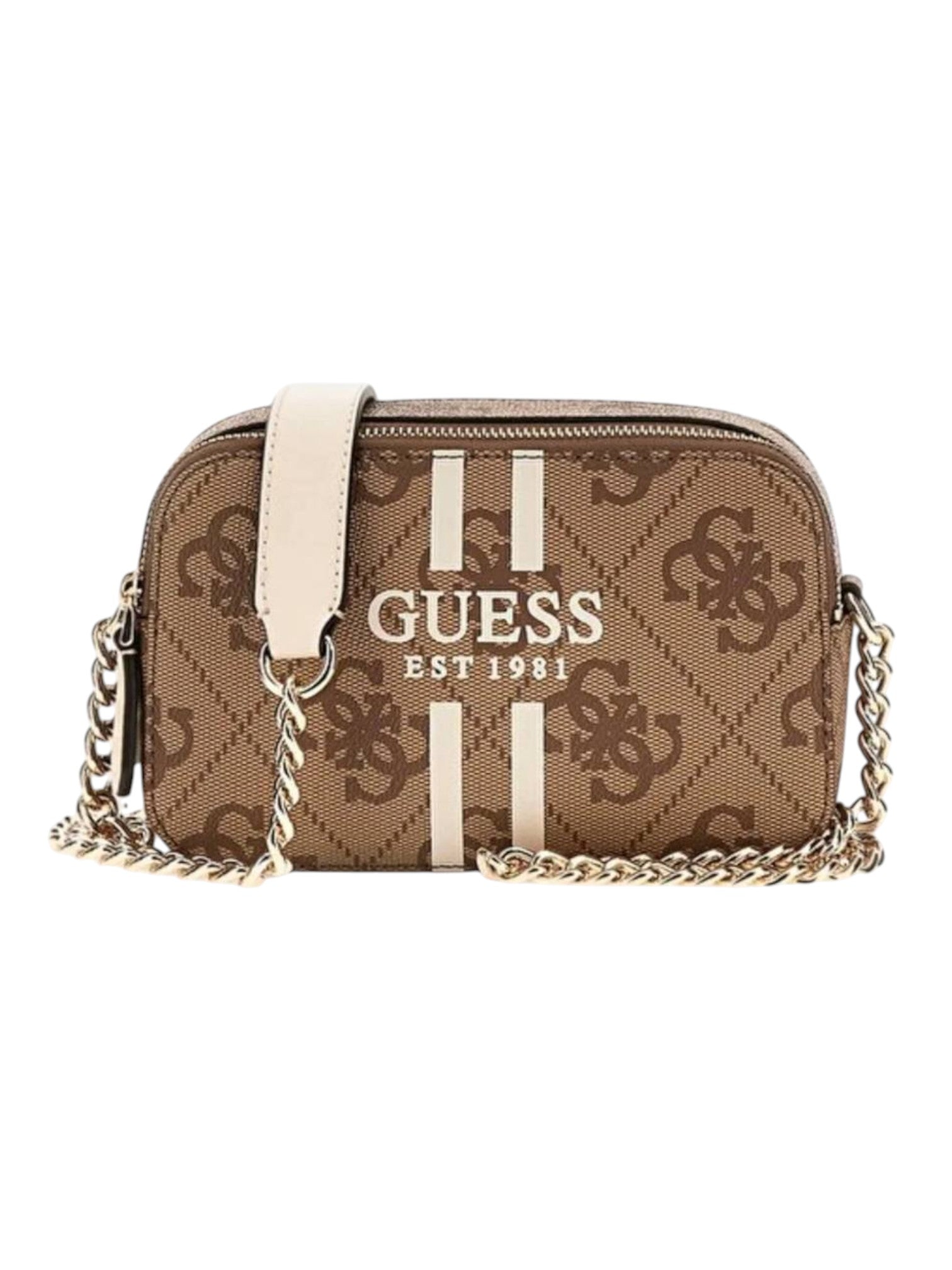 Guess handbag with chain strap on a white background. Guess, Monza Outlet, Monza Fashion, Shein Outlet