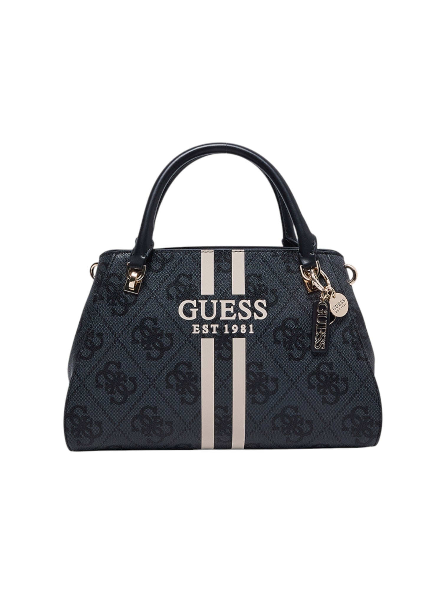 Black handbag with Guess logo on a white background. Guess, Monza Outlet, Monza Fashion, Shein Outlet