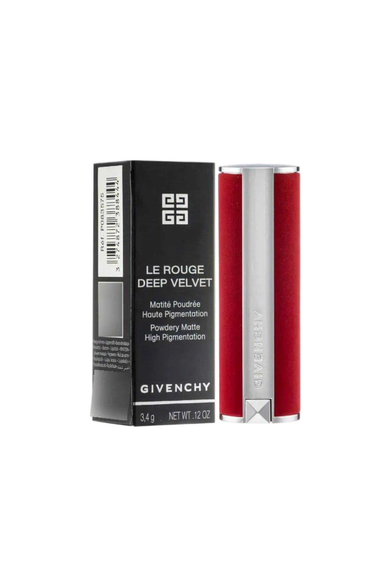 Givenchy Le Rouge Deep Velvet lipstick with packaging on a white background Monza Outlet