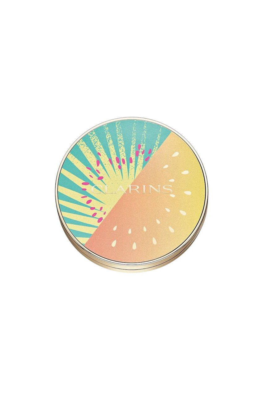 Makeup compact with colorful design on a white background Clarins Monza Outlet