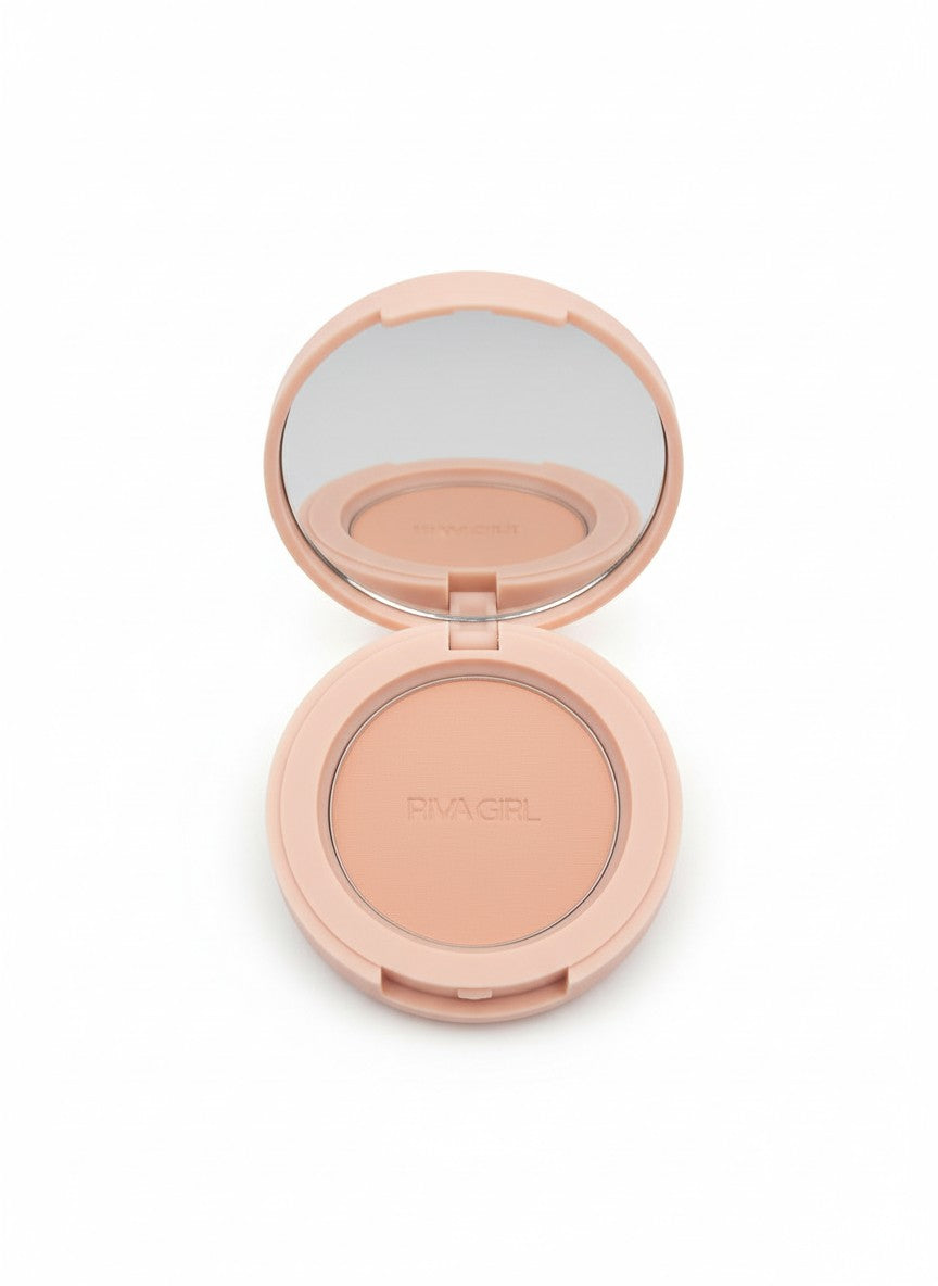 Compact powder in a rose gold case on a white background. Riva Girl, Monza Outlet, Monza Fashion, Shein Outlet