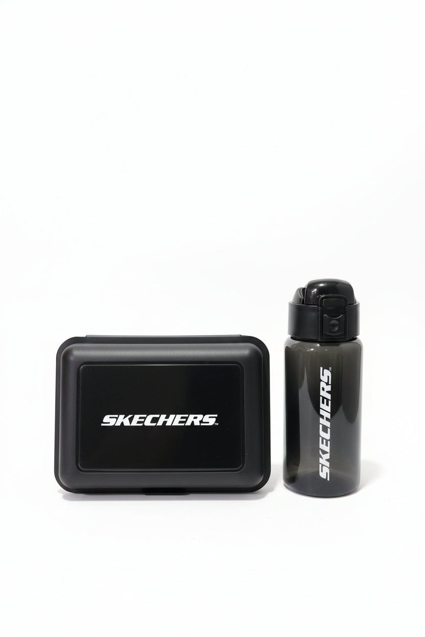 Two black containers with Skechers logo on a white background. Skechers, Monza Outlet, Monza Fashion, Shein Outlet