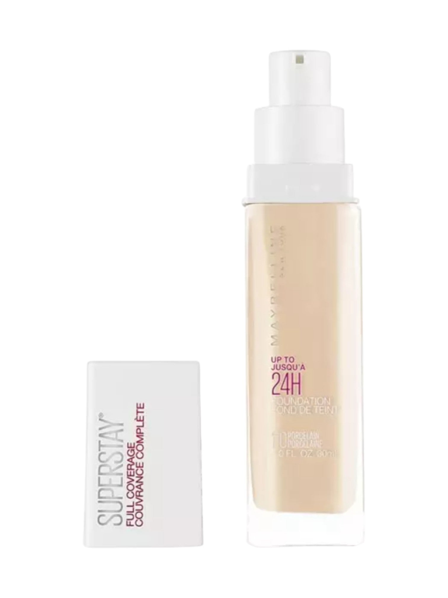 Superstay foundation bottle with packaging on a white background monza outlet, Shein outlet, monza fashion