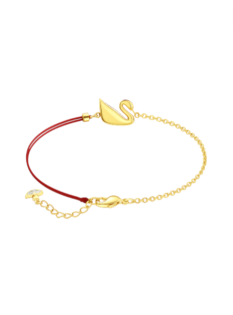 Gold-Plated Swan Bracelet in Red with Crystal Pearl