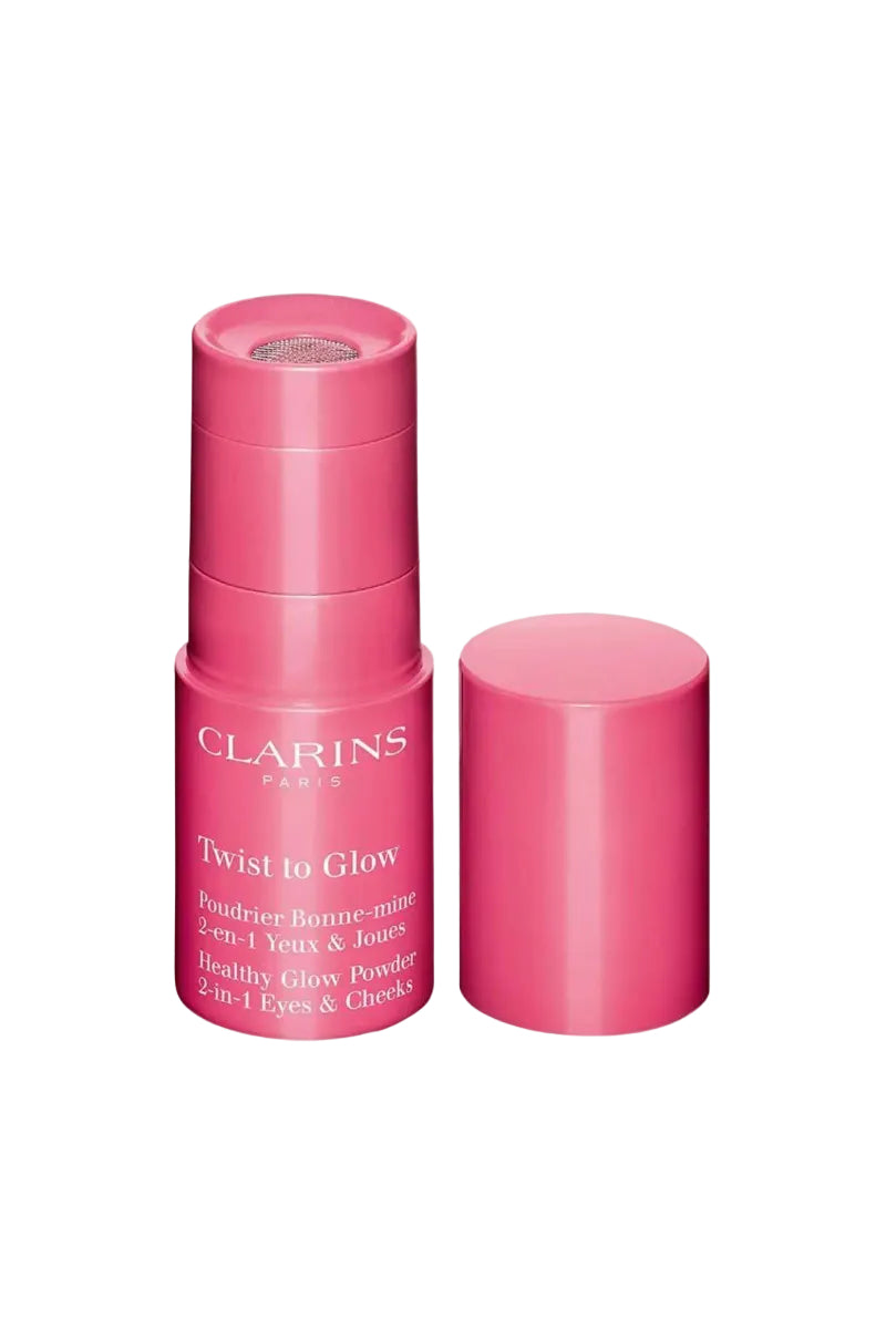 Pink Clarins makeup product on a white background monza outlet, Shein outlet, monza fashion