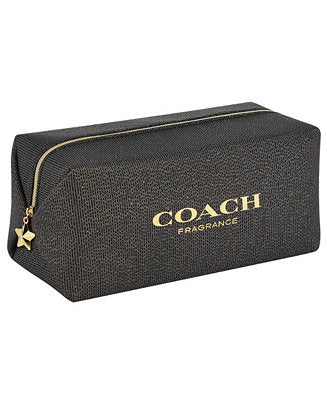 Black Coach fragrance pouch with gold zipper and logo on a white background Coach Monza Outlet