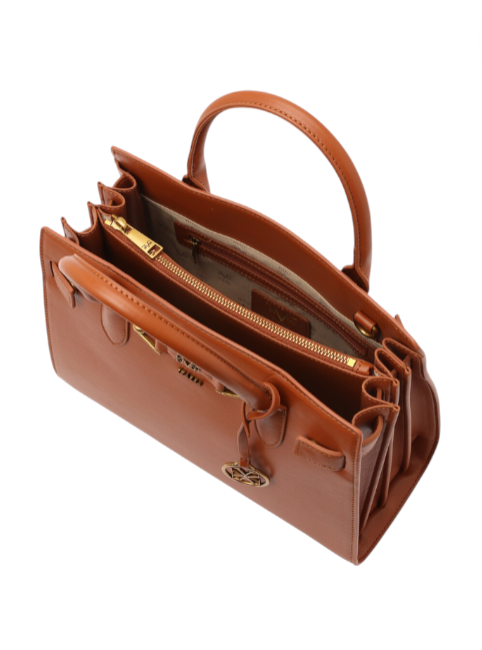 Brown handbag with gold accents on a white background monza outlet, Shein outlet, monza fashion