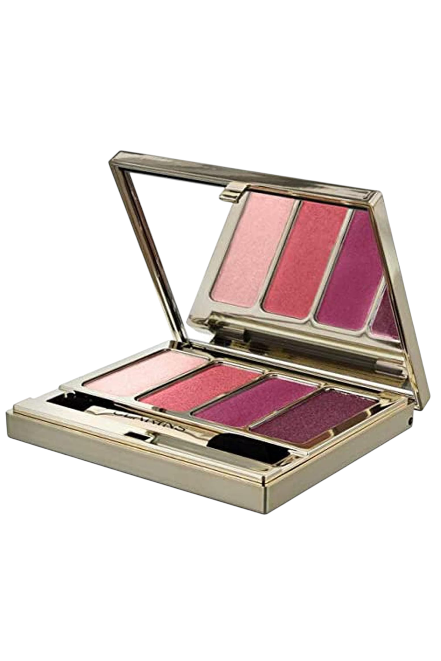 Makeup palette with pink and red shades on a white background Clarins Monza Outlet, Monza Fashion, Shein Outlet