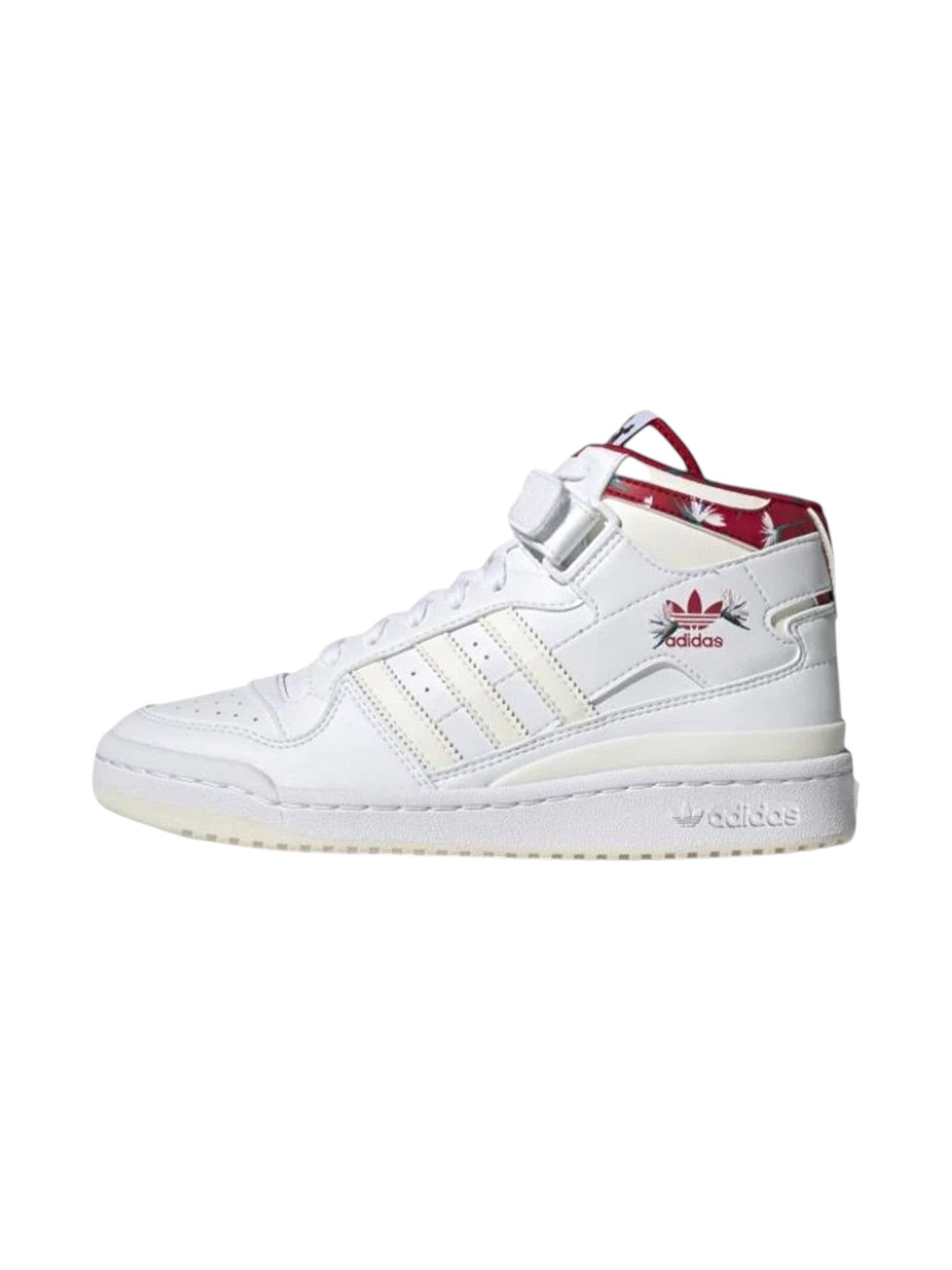 White Adidas sneaker with red accents on a white background. Adidas, Monza Outlet, Monza Fashion, Shein Outlet