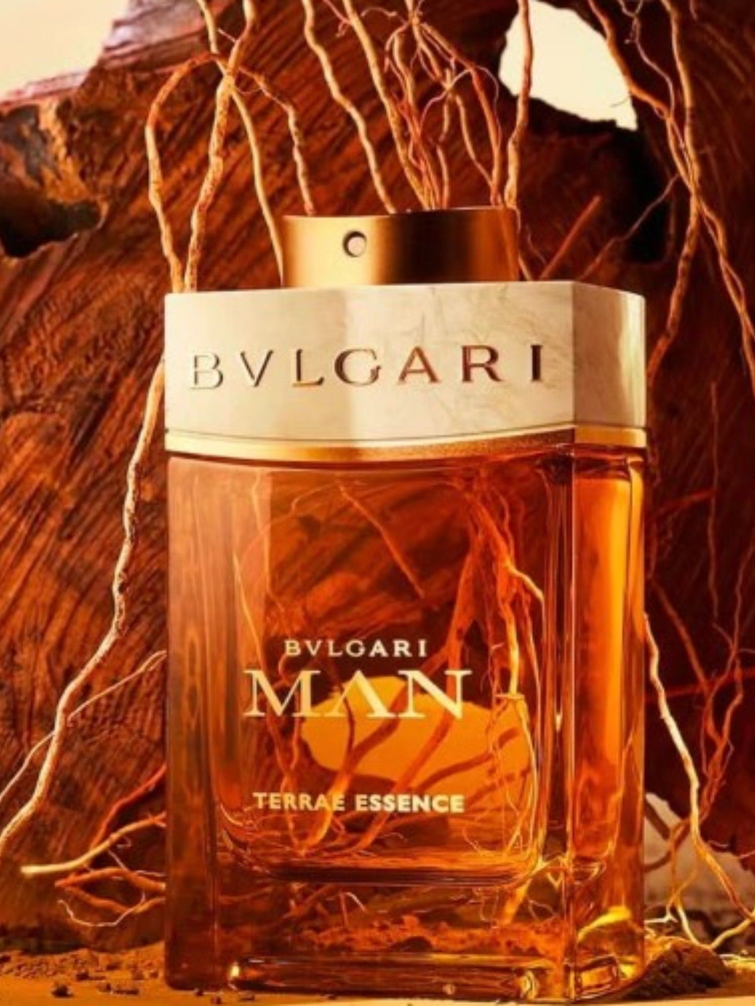 Bulgari Man Terrae Essence perfume bottle on a textured background. Bulgari, Monza Outlet, Monza Fashion, Shein Outlet