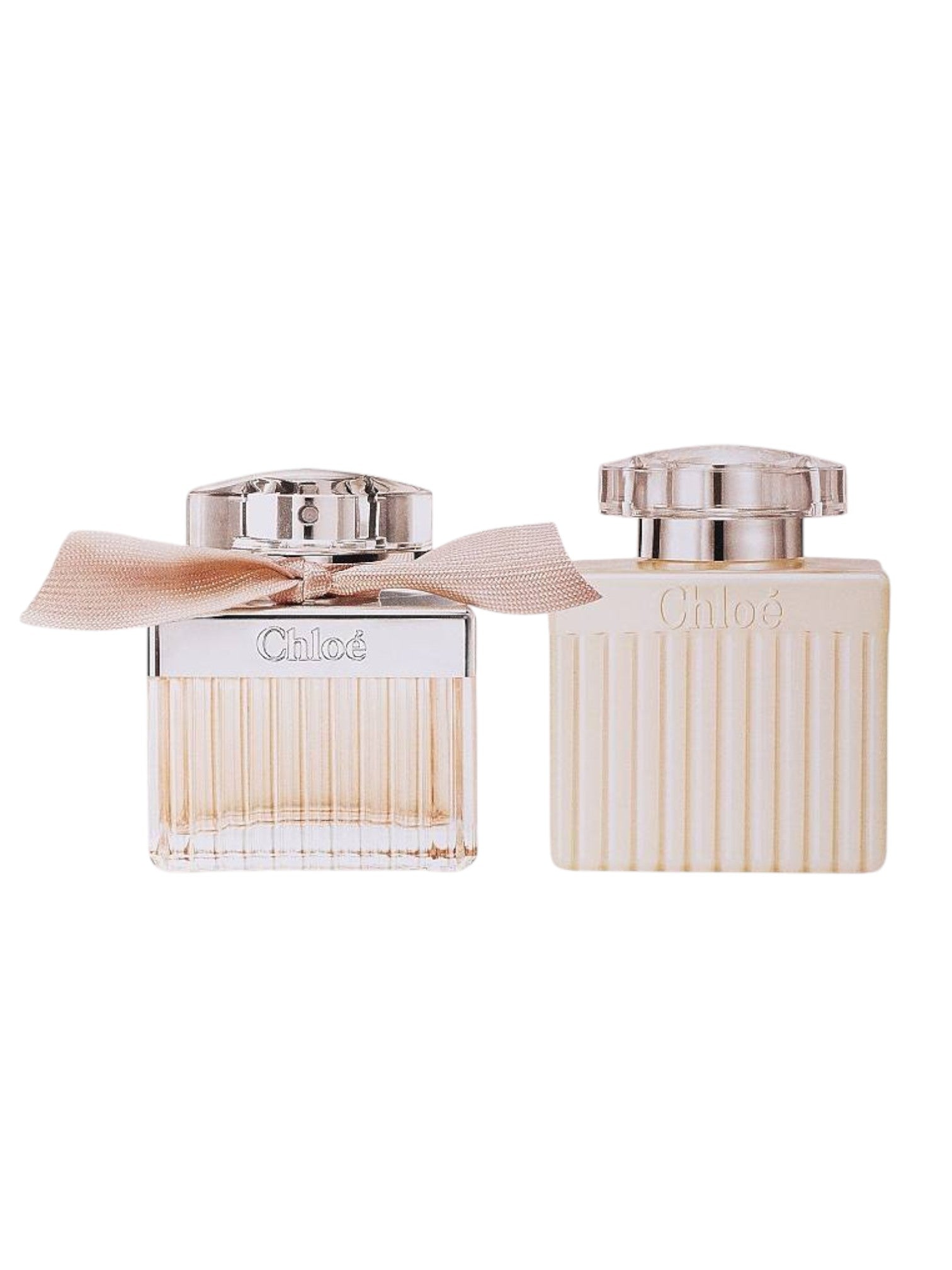 Two Chloé perfume bottles with a bow on a white background.Chloe, Monza Outlet, Monza Fashion, Shein Outlet