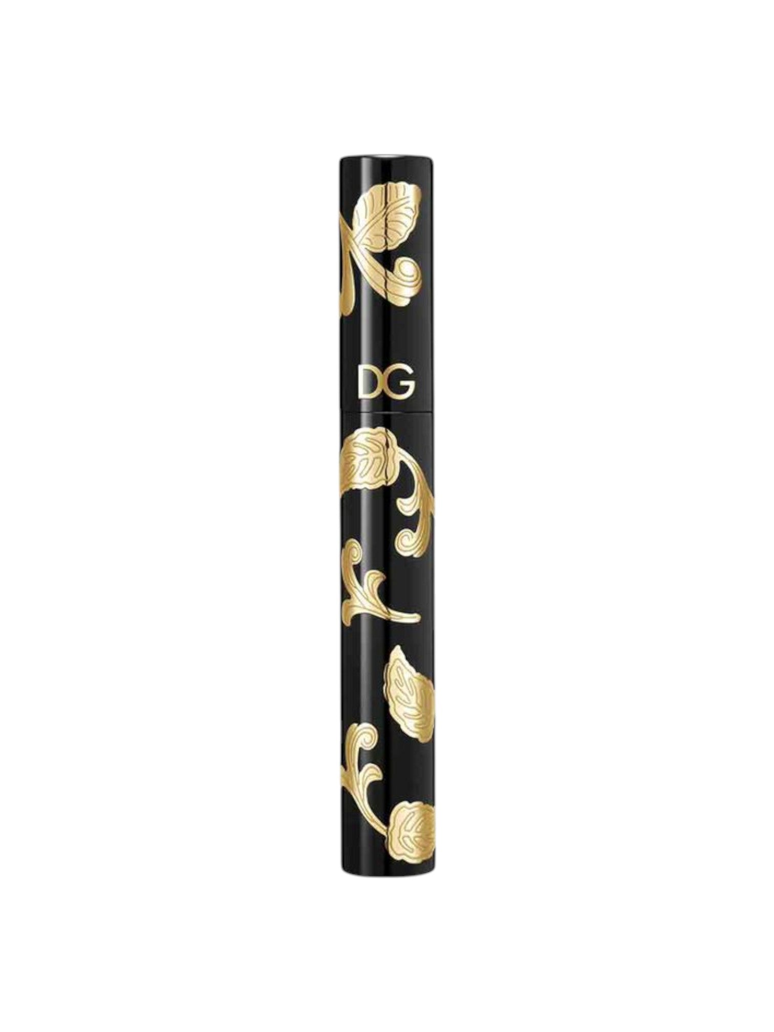 Black cosmetic tube with gold floral patterns and DG logo on a white background Dolce Gabbana Monza Outlet