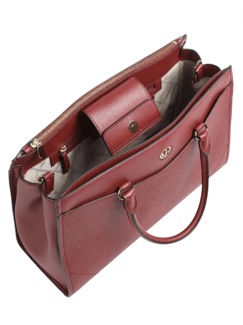 Red leather handbag with open top on a white background Michael Kors Monza Outlet, Monza Fashion, Shein Outlet