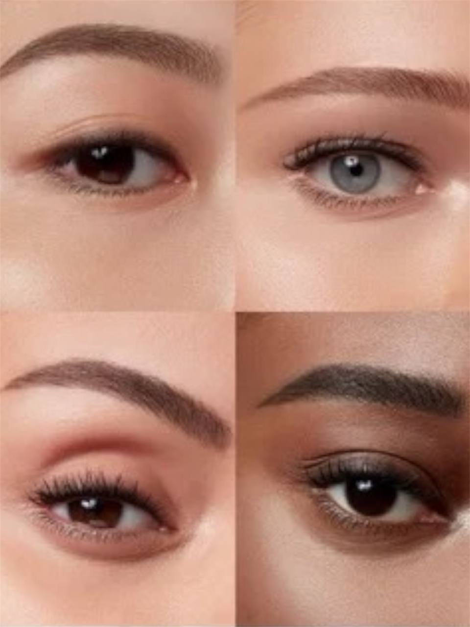 Four different eye makeup looks with varying eyebrow styles. Monza outlet, monza fashion, shein outlet, shien outlet