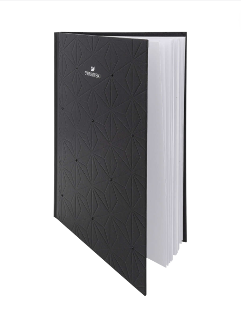 Black notebook with geometric pattern on cover and white pages, Swarovski, Monza Outlet, Monza Fashion, Shein Outlet