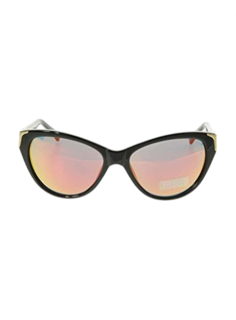 Cat-eye sunglasses with black frame and pink-tinted lenses on a white background Monza Outlet