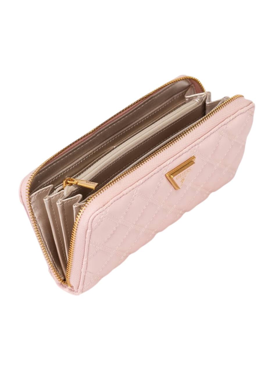 Pink wallet with gold zipper on a white background, Guess, Monza Outlet, Monza Fashion, Shein Outlet