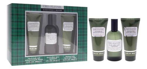 Set of men's grooming products by Grey Flannel with green and black packaging. Grey Flannel Monza Outlet