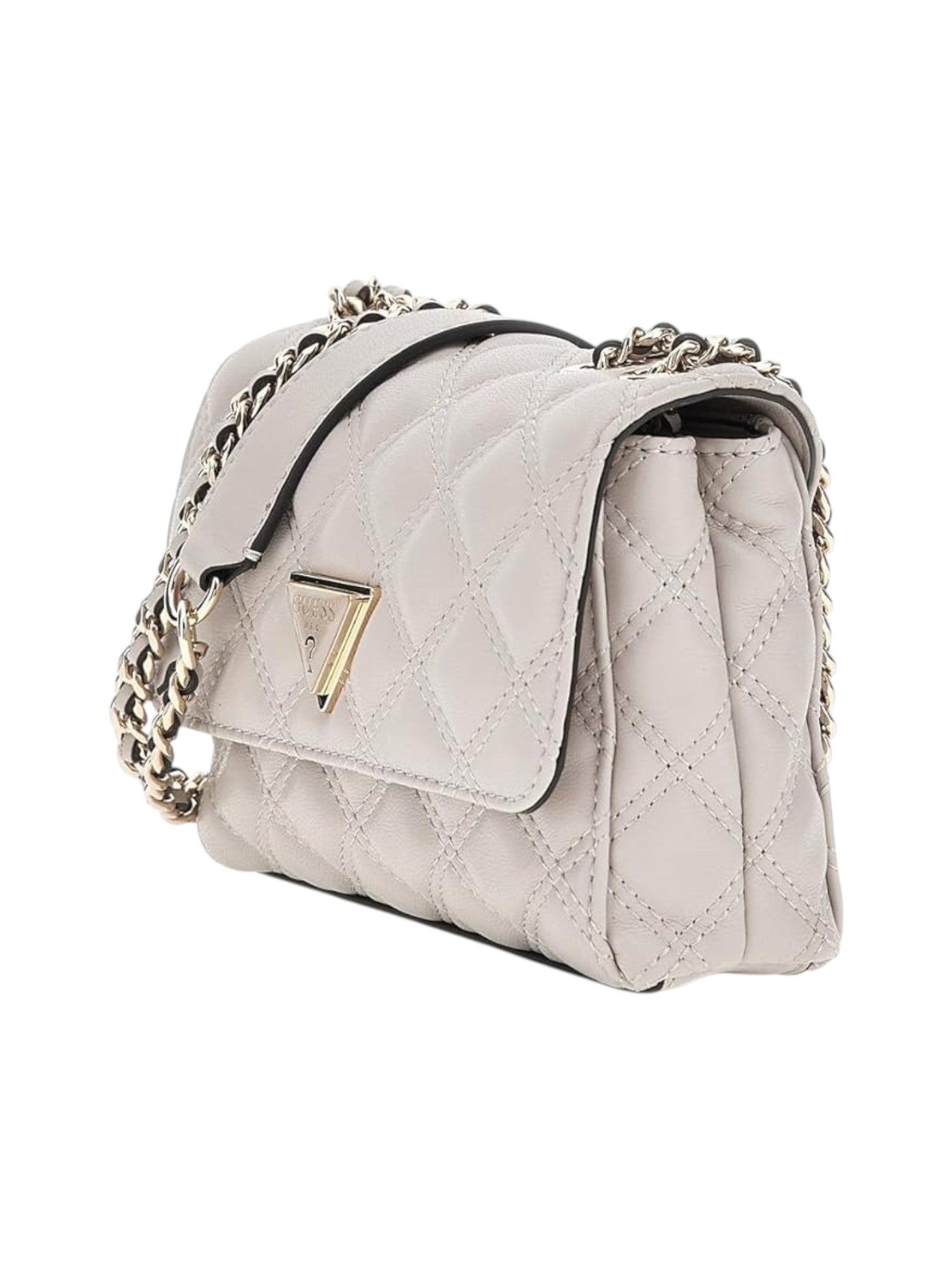 White handbag with gold chain detail on a white background. Guess, Monza Outlet, Monza Fashion, Shein Outlet