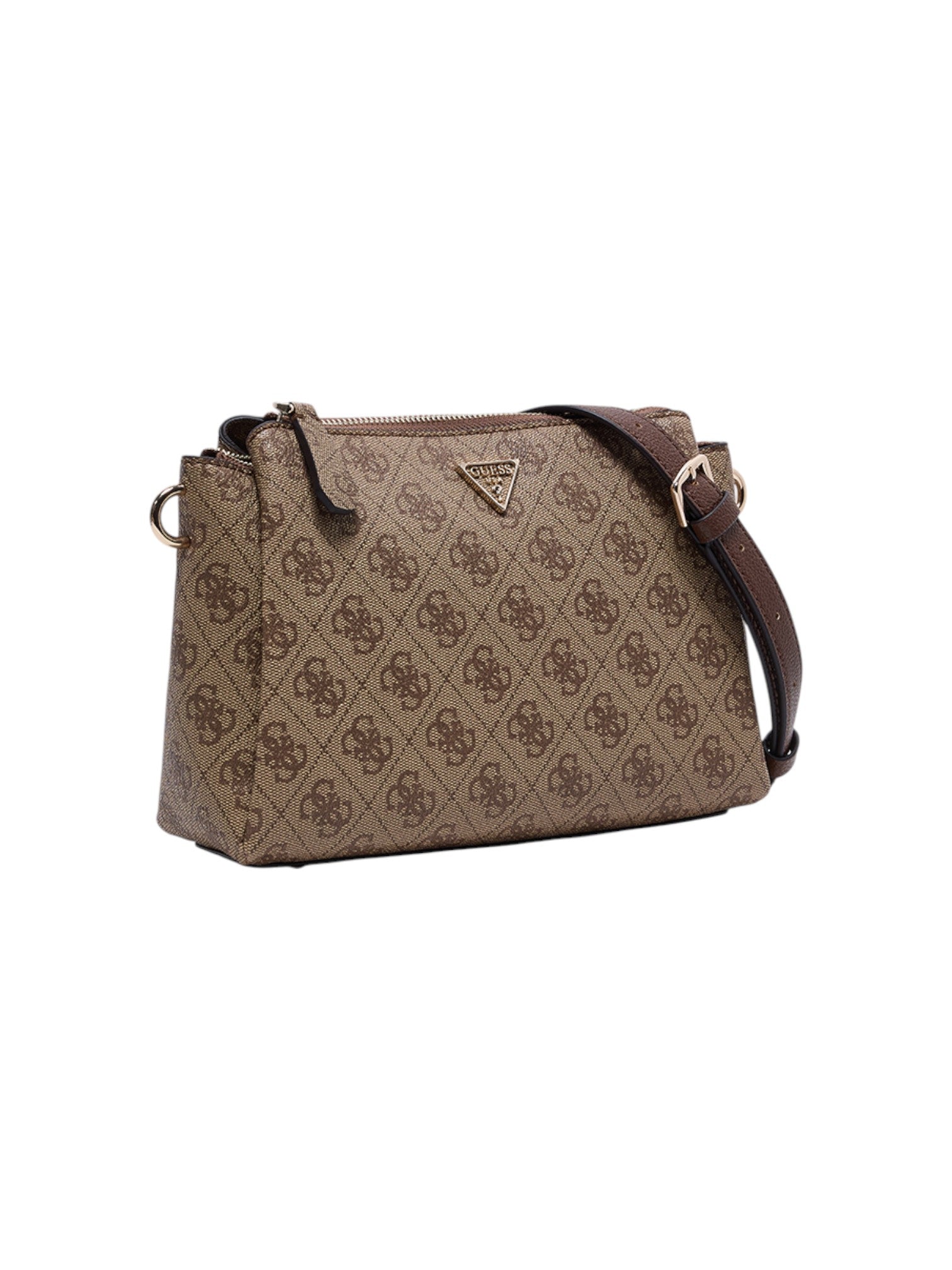 Brown handbag with a pattern on a white background. Guess, Monza Outlet, Monza Fashion, Shein Outlet